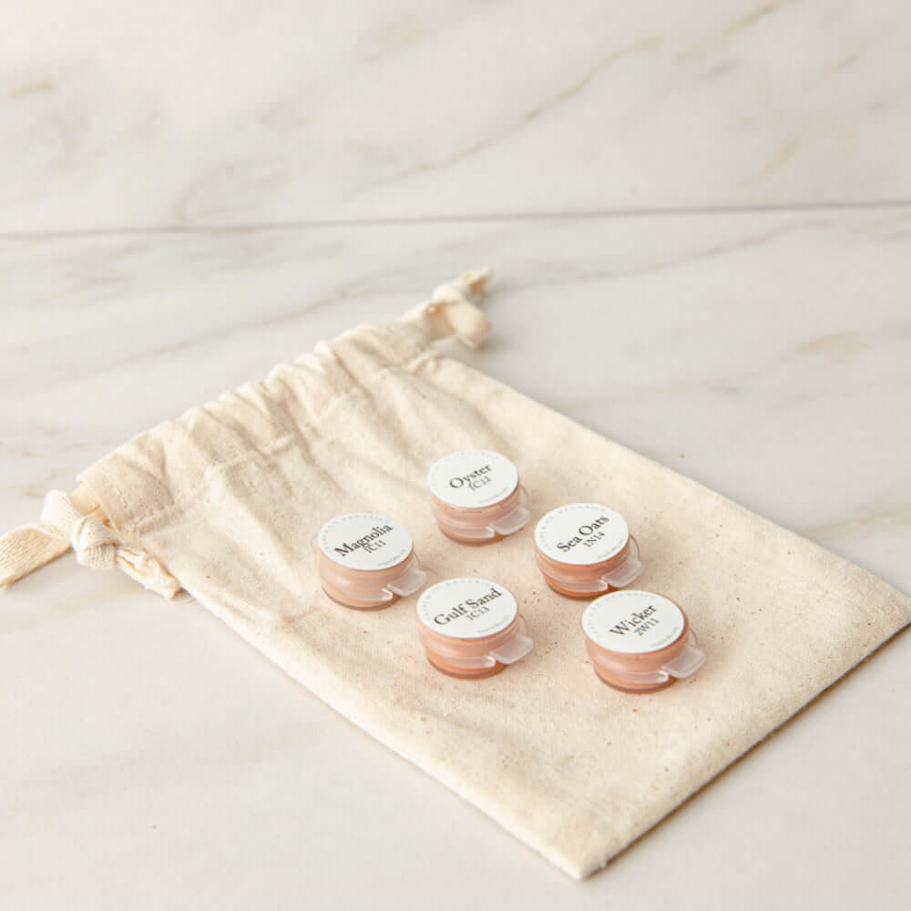 five-mini-foundation-samples-sitting-on-burlap-bag